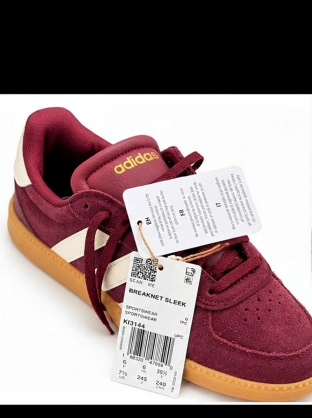 Adidas Breaknet Sleek Sneakers Burgundy & White US 7.5 NWT
